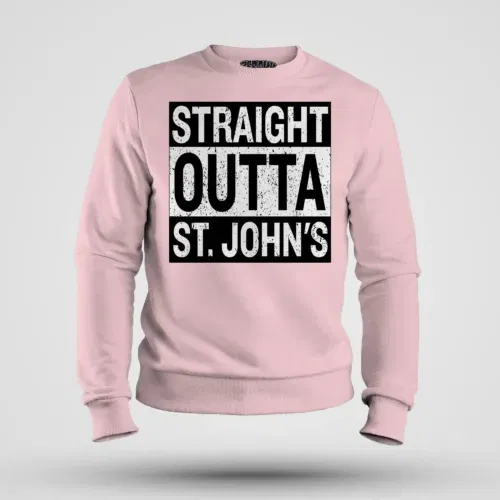 Straight outta st. Johns men/unisex sweatshirt in light baby pink color