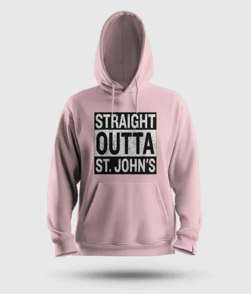 Straight outta st. Johns men/unisex hoodie in light baby pink color