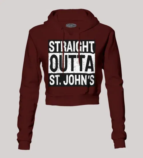 Straight outta st. Johns women's crop hoodies in maroon color