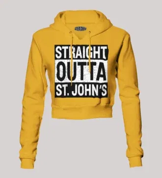Straight Outta St. Johns Women's Crop Hoodies in Mustard Yellow Color