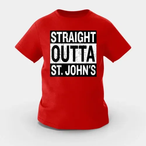 Straight outta st. Johns girls round neck t-shirt in red color