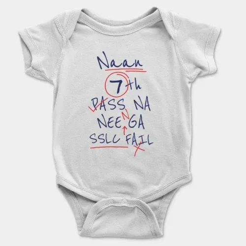 Naan 7th pass na, neenge sslc fail onesie/romper in white color