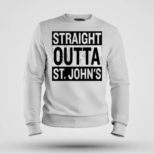 Straight outta st. Johns men/unisex sweatshirt in white color