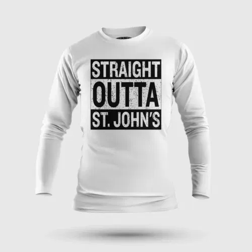 Straight outta st. Johns men/unisex long sleeve t-shirt in white color