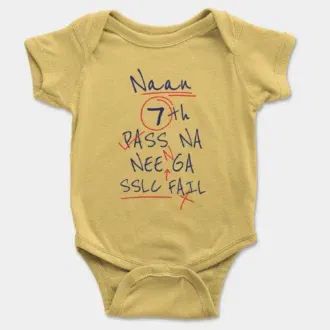 Naan 7Th Pass Na, Neenge Sslc Fail Onesie/Romper in Yellow Color
