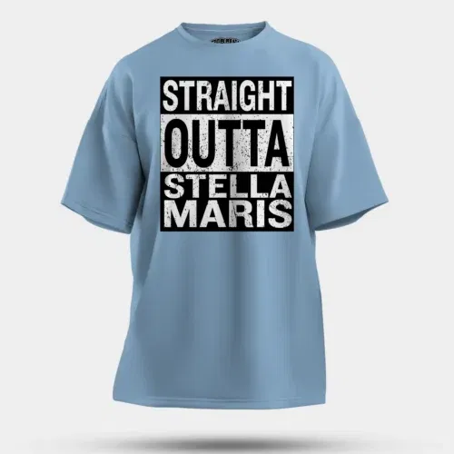 Straight outta stella maris men/unisex oversized t-shirt in baby blue color