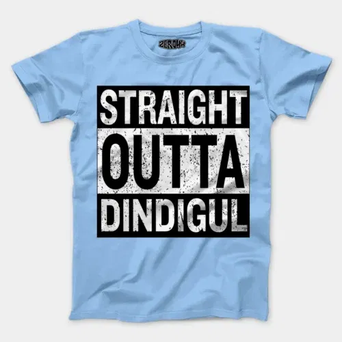 Straight outta dindigul men/unisex t-shirt in baby blue color