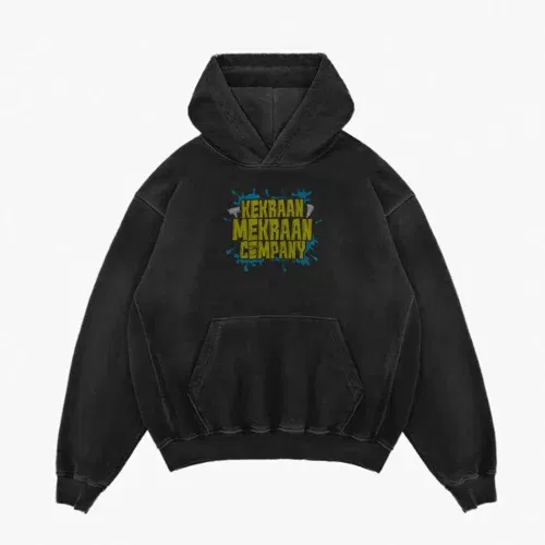 Kekraan mekraan company men/unisex acid wash hoodie in black color