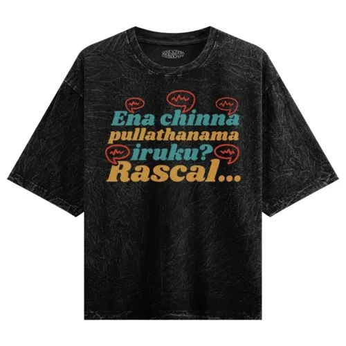 Ena chinna pulla thanama iruku rascal men/unisex acid wash oversized t-shirt in black color