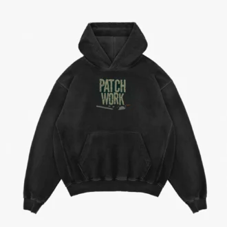 Patch Work Men/Unisex Acid Wash Hoodie in Black Color