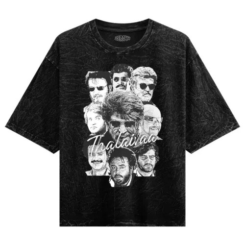 Thalaivaa avatars men/unisex acid wash oversized t-shirt in black color