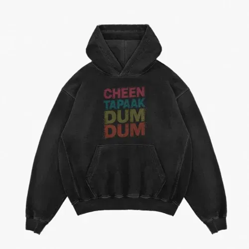 Cheen tapaak dum dum men/unisex acid wash hoodie in black color