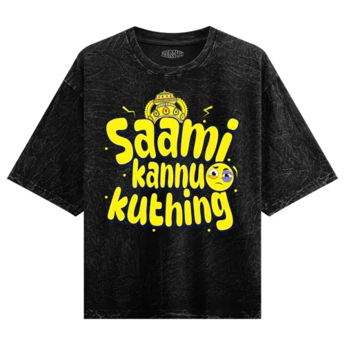 Saami kannu kuthing men/unisex acid wash oversized t-shirt in black color