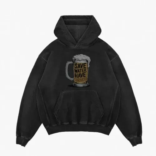 Save water and have sarakku men/unisex acid wash hoodie in black color