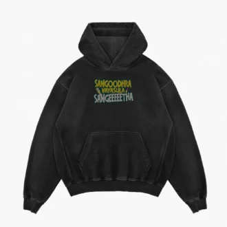 Sangoodhara Vayasula Sangeeetha Men/Unisex Acid Wash Hoodie in Black Color