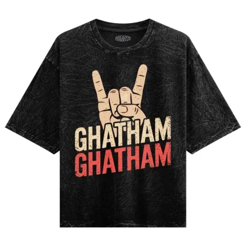 Ghatham ghatham men/unisex acid wash oversized t-shirt in black color