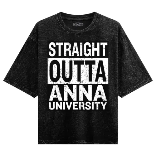 Straight outta anna university men/unisex acid wash oversized t-shirt in black color