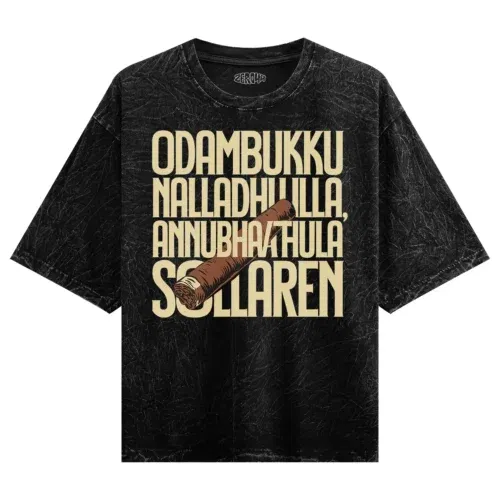 Odambukku nalladhu illa, annubhavathula sollaren men/unisex acid wash oversized t-shirt in black color