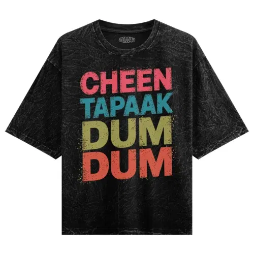 Cheen tapaak dum dum men/unisex acid wash oversized t-shirt in black color