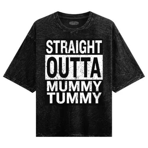 Straight outta mummy tummy men/unisex acid wash oversized t-shirt in black color