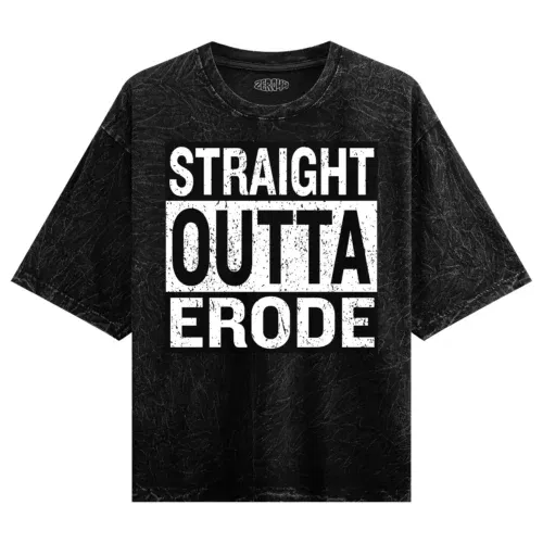 Straight outta erode men/unisex acid wash oversized t-shirt in black color
