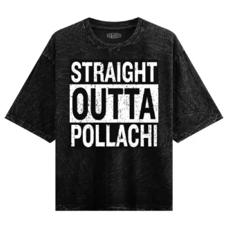 Straight Outta Pollachi Men/Unisex Acid Wash Oversized T-Shirt in Black Color