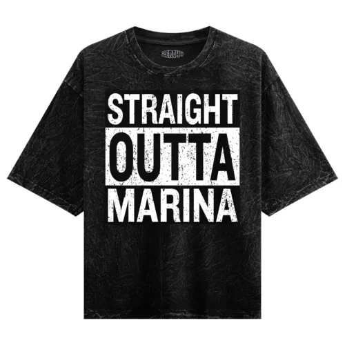 Straight outta marina men/unisex acid wash oversized t-shirt in black color