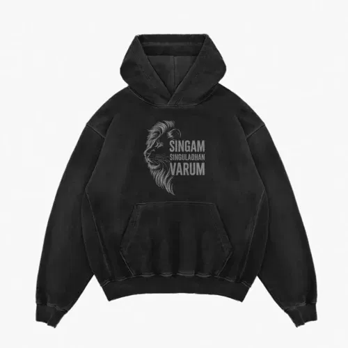 Singam singuladhan varum men/unisex acid wash hoodie in black color