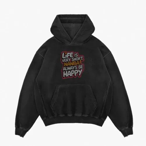 Life is very short nanba men/unisex acid wash hoodie in black color
