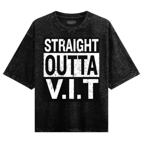Straight outta vit men/unisex acid wash oversized t-shirt in black color