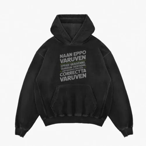 Naan eppo varuven, eppadi varuvennu, yaarukum theriyadhu men/unisex acid wash hoodie in black color