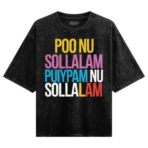 Poo nu sollalam men/unisex acid wash oversized t-shirt in black color