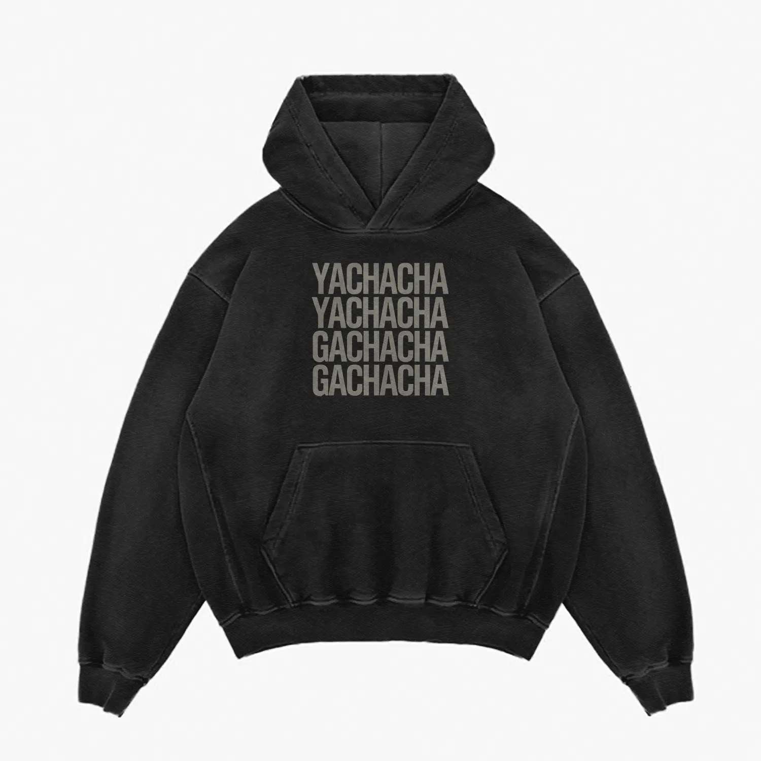 Yachacha Yachacha, Gachacha Gachacha Men/Unisex Acid Wash Hoodie in Black Color