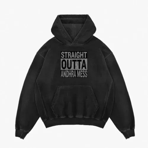 Straight outta andhra mess men/unisex acid wash hoodie in black color