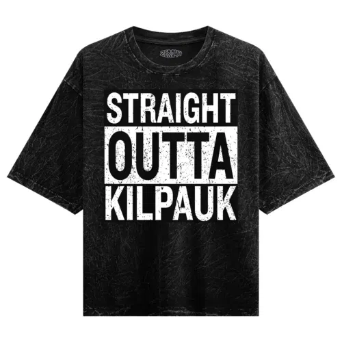 Straight outta kilpauk men/unisex acid wash oversized t-shirt in black color