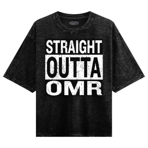 Straight outta omr men/unisex acid wash oversized t-shirt in black color