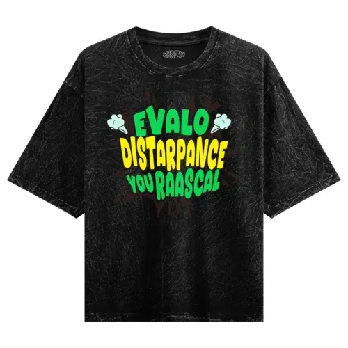 Evalo distarpance you raascal men/unisex acid wash oversized t-shirt in black color