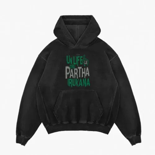 Un life la oru partha irukana men/unisex acid wash hoodie in black color