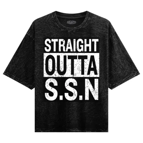 Straight outta ssn university men/unisex acid wash oversized t-shirt in black color