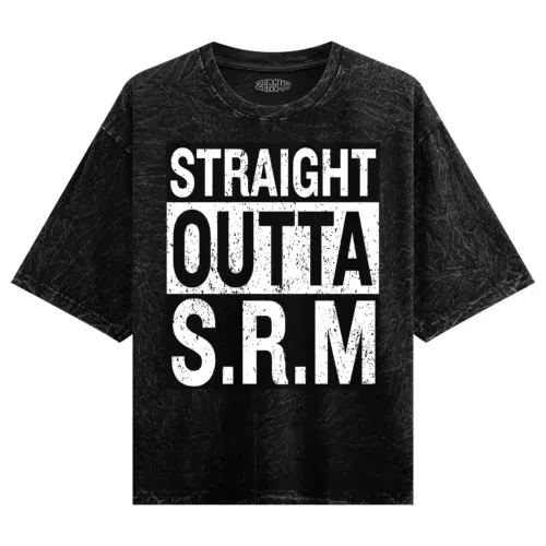 Straight outta srm university men/unisex acid wash oversized t-shirt in black color