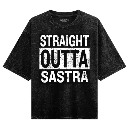 Straight outta sastra men/unisex acid wash oversized t-shirt in black color