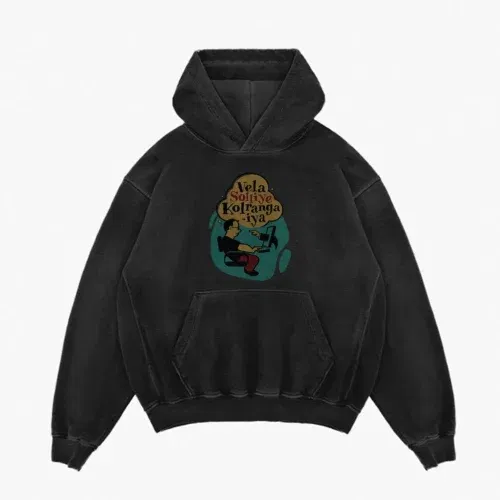 Vela soliye kolrangaiya men/unisex acid wash hoodie in black color