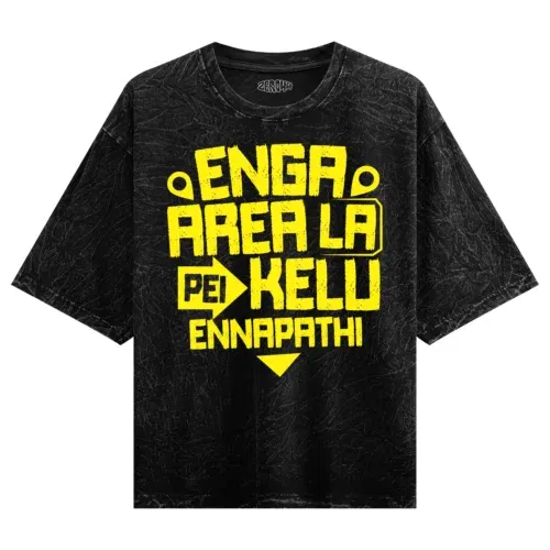 Enga area la pei kelu ennapathi men/unisex acid wash oversized t-shirt in black color