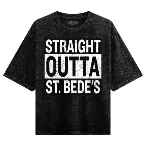 Straight outta st. Bedes men/unisex acid wash oversized t-shirt in black color