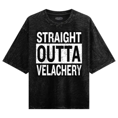 Straight outta velachery men/unisex acid wash oversized t-shirt in black color