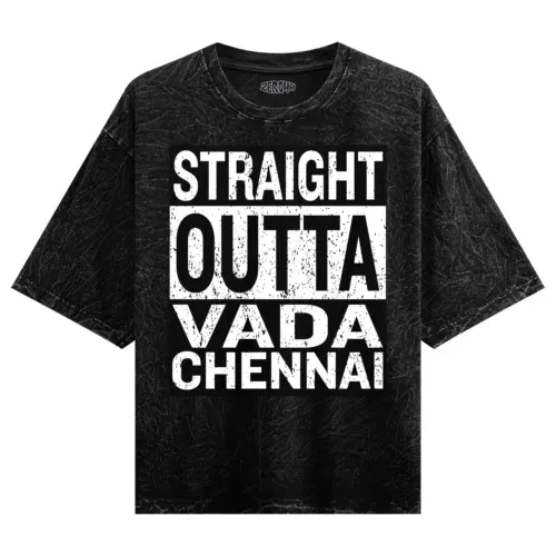 Straight outta vada chennai men/unisex acid wash oversized t-shirt in black color