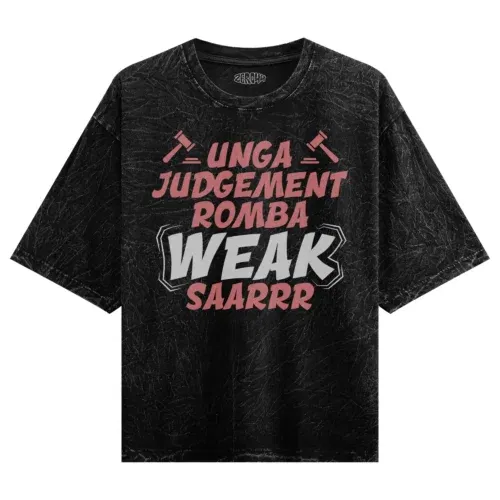 Unga judgement romba weak saarrr men/unisex acid wash oversized t-shirt in black color