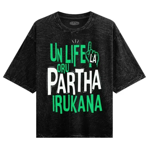 Un life la oru partha irukana men/unisex acid wash oversized t-shirt in black color
