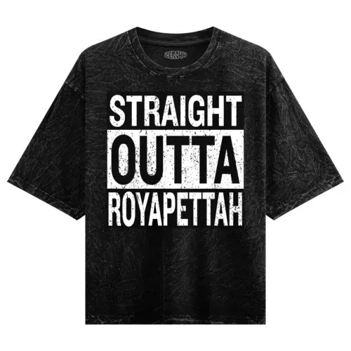 Straight outta royapettah men/unisex acid wash oversized t-shirt in black color