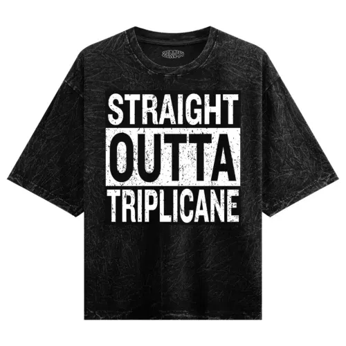 Straight outta triplicane men/unisex acid wash oversized t-shirt in black color